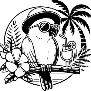 4 arquivos de corte SVG de coração de papagaio tropical, design de silhueta de pássaro exótico e palmeira para projetos Cricut