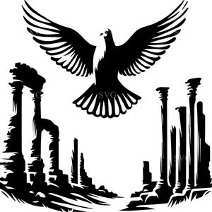 7 Ancient ruins dove – 7 Flying bird SVG – Cricut cut file for peace symbol art, spiritual decor, tattoo design, religious crafting