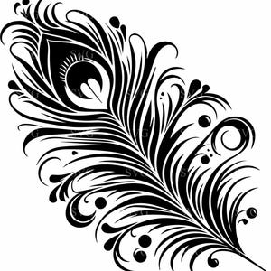 6 Arquivo de corte SVG de penas de pavão, design de penas ornamentadas para Cricut e Laser, clipart elegante de redemoinho Boho