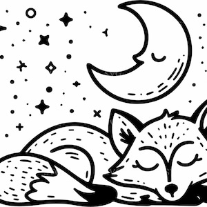 Renard endormi SVG 4 sous la lune fichier coupe SVG, renard mignon avec étoiles, parfait pour les travaux manuels et les projets de bricolage