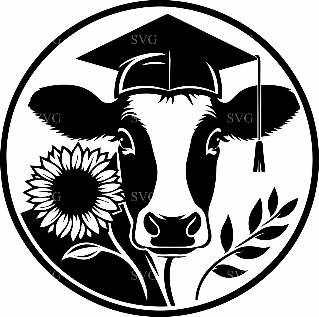 4 Graduation Cow SVG Cut File Academic Cap Farm Animal Floral Emblem ...