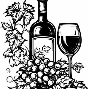 Archivo de corte SVG de 8 botellas de vino / Imágenes prediseñadas de uvas de viñedo / Decoración rústica de bebidas para Cricut y corte láser
