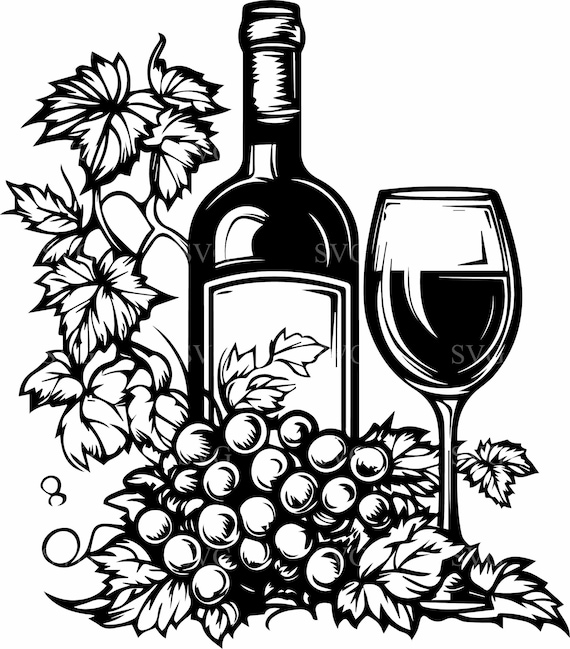 Wine Bottle SVG 8 Cut File | Vineyard Grapes Clipart | Rustic Drink Decor  for Cricut & Laser Cutting - Etsy