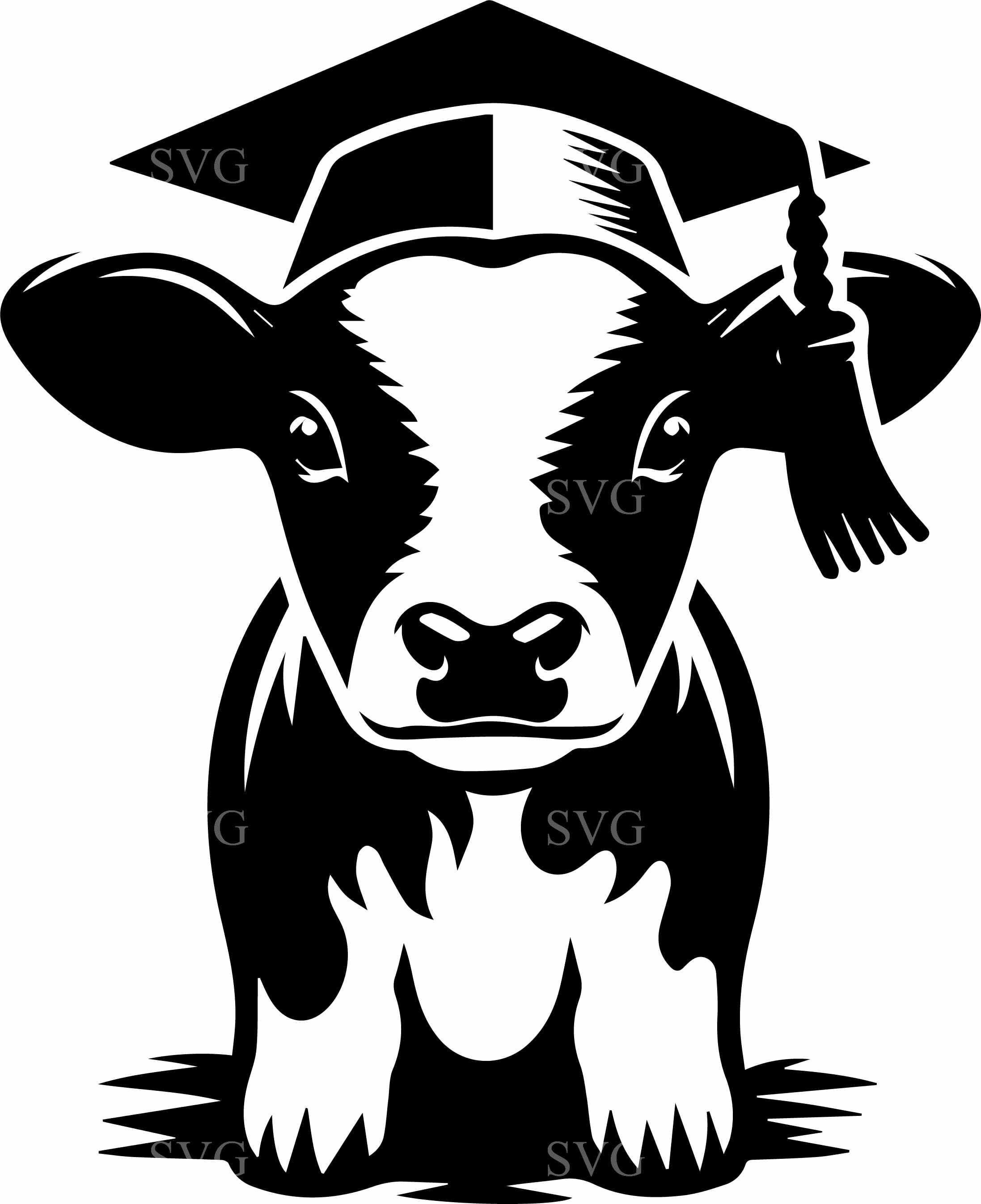 4 Graduation Calf SVG Cut File – Cow With Cap Farm Animal Vector for ...