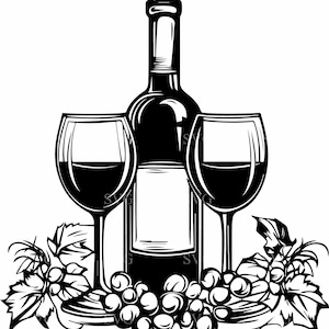 4 Wine glass clipart – Wine bottle SVG cut file – Elegant vineyard design for Cricut crafts, party decor, kitchen signs, bar gifts