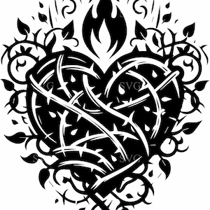 8 flammendes Dornenherz SVG - 8 Gothic Tattoo Schnittdatei - Cricut Design für ausgefallenes Kunsthandwerk, emotionale Kunst, alternatives Dekor und Drucke