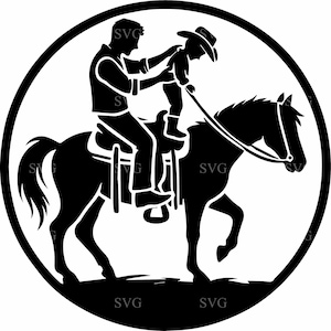 3 père et fils cheval SVG, 3 clipart équitation cowboy, Silhouette Western fichier de coupe pour Cricut, art numérique de la ferme