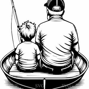 Großvater und Enkel Angeln SVG | 4 herzerwärmende Bootsszene Schnittdatei | Familienbande Design für Cricut & Silhouette
