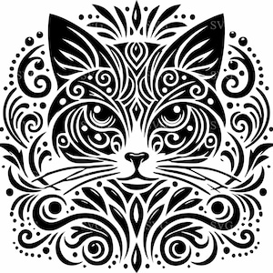 Intricato file SVG con mandala di gatto - 4 Clipart decorative con testa di gatto - Elegante file di taglio digitale felino