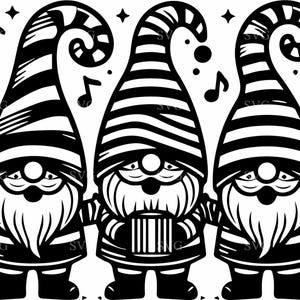 5 gnomi che cantano canti natalizi – 5 gnomi cantanti SVG – Clipart di musica natalizia per Cricut, decorazioni festive, lavoretti invernali