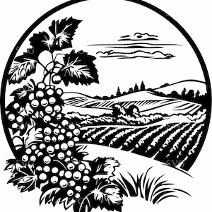 4 Vineyard SVG 4 Cut File - Scenic Grapevine Silhouette with Hills and Vines - Rustic Wine Decor Digital Download