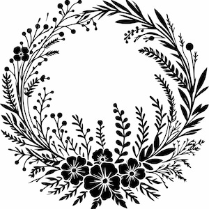 Couronne de fleurs sauvages 7 SVG, 7 clipart cadre cercle floral rustique, décoration botanique nature, fichier de coupe artisanat mariage élégant