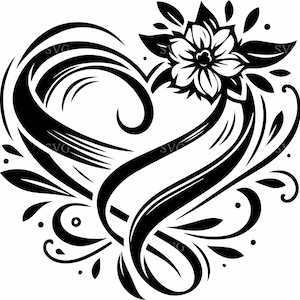 7 Floral Heart SVG – 7 Swirl Flower Cut File – Love Symbol Vector Art for Wedding Crafts & Romantic Decor