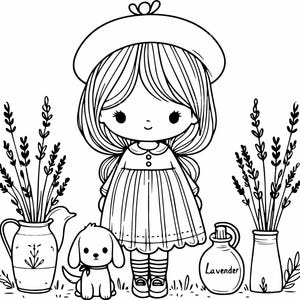 4 fille avec chien et lavande SVG, 4 ferme jardin Silhouette coupe fichier, scène de printemps rustique SVG pour Cricut & Silhouette