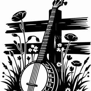 6 fichiers coupés SVG banjo - 6 cliparts clôture champêtre rustique pour Cricut, décoration de ferme, projets de musique folk et créations en vinyle