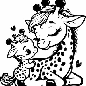 4 file di taglio SVG con mamma e bambino giraffa / 4 graziosi clipart di abbracci di animali della giungla / Silhouette per la festa della mamma per progetti Cricut