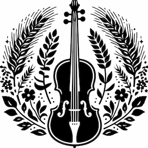 4 Violin SVG cut file - 4 rustic music instrument design with wheat and floral elements for cricut and silhouette - music wall art decor