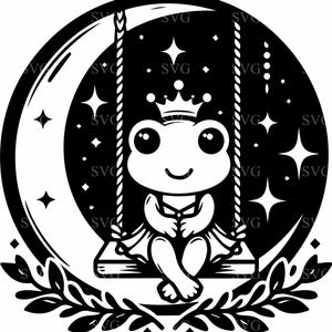 7 jolie princesse grenouille sur la balançoire SVG – 7 cliparts animaux lune et étoiles pour Cricut et Silhouette