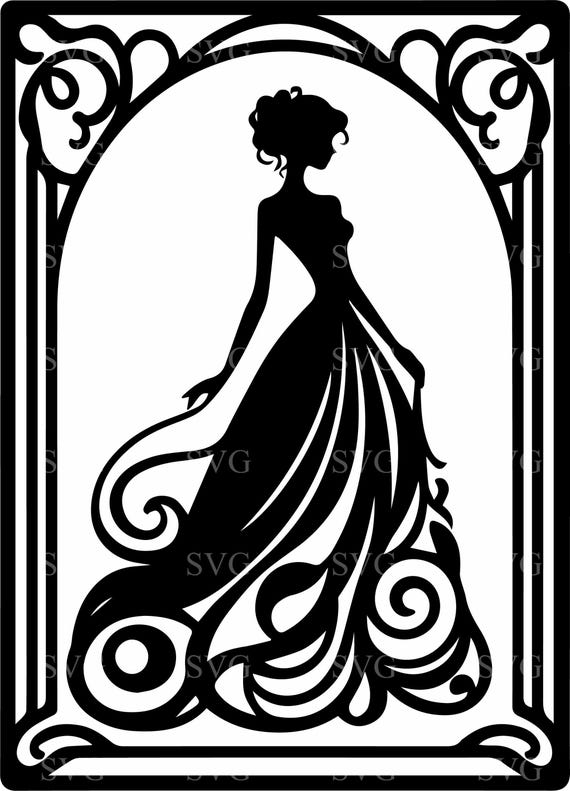 4 Elegant Lady SVG, Art Nouveau Woman Silhouette Cut File, Vintage Swirl  Dress Design for Cricut and Silhouette - Etsy
