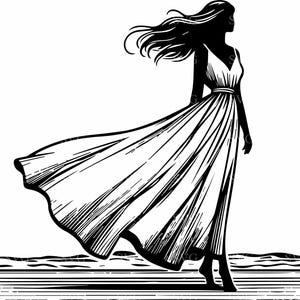 9 SVG Beach Lady, femme élégante en robe fluide coupe fichier, conception de silhouette côtière pour Cricut et travaux manuels de Silhouette