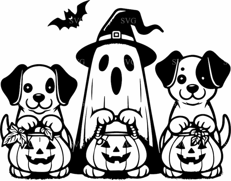 4 Halloween Dog SVG, Witch & Ghost Costumes, Cricut Silhouette Cut File ...
