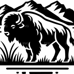 6 Buffle des montagnes SVG - Fichier de coupe silhouette bison - Conception de nature sauvage pour travaux manuels rustiques, art du vinyle, décoration western, projets de bricolage