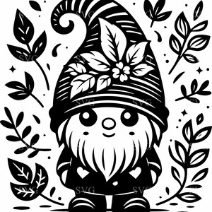 Gnome SVG / 4 graziosi file di taglio per gnomi da giardino / Adorabile gnomo con cappello a foglia per Cricut e Silhouette
