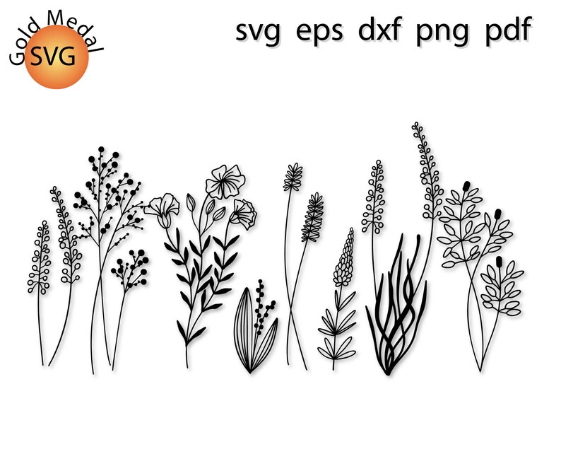 Download Floral Elements Svg Hand Drawing Svg Flower Clipart Png Etsy