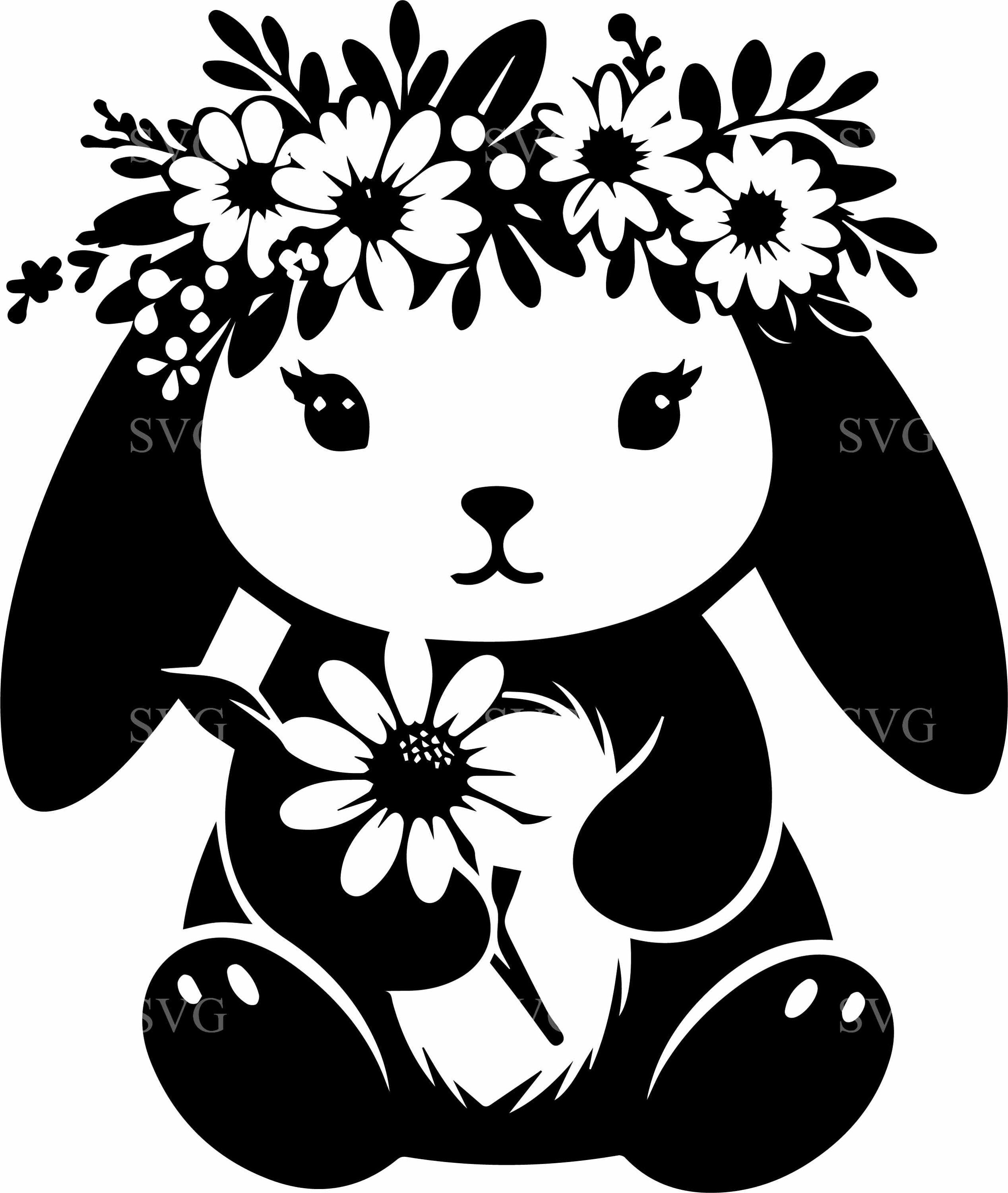 8 Floral Bunny SVG Daisy Rabbit Flower Crown Spring Animal Cut File ...