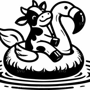 8 Sommer Kuh SVG Schnitt Datei, süße Kuh auf Flamingo Float Clipart, lustige Bauernhof Tier Pool Design für Cricut Projekte