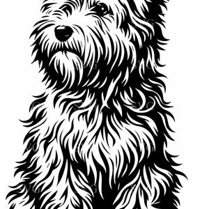 SVG de perro peludo, archivo de corte de 5 perros peludos, clipart de silueta de perro desaliñado para Cricut, diseño rústico de mascota PNG