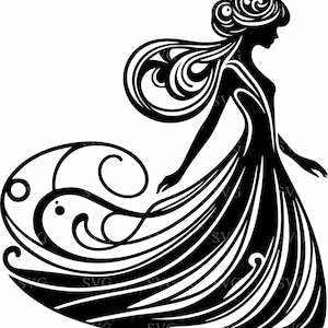 9 élégant tourbillon Lady SVG, coupe femme cheveux flottants fichier pour Cricut et Silhouette, gracieuse Silhouette féminine SVG