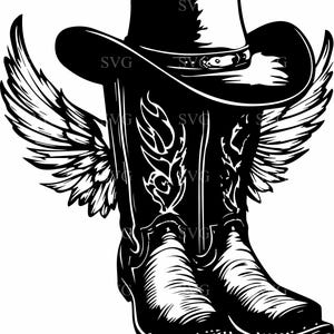 6 Botas de Cowboy SVG Cut File – Chapéu Ocidental com Botas Aladas Clipart – Country Rodeo Design para Cricut e Crafts