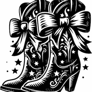 7 bottes de cow-girl fichier coupé SVG 7 avec noeud étoile et accents floraux des cliparts western pour Cricut et travaux manuels Silhouette