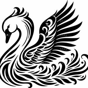 Élégant cygne SVG 4 fichier coupé, oiseau fleuri avec des cliparts de plumes qui coulent, téléchargement numérique animal gracieux pour Cricut & vinyle