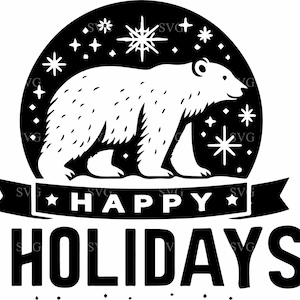 5 Fichier de coupe SVG ours polaire d'hiver - Joyeuses fêtes JPG - Impression de vacances dans l'Arctique pour cartes, art mural saisonnier, décoration de neige festive
