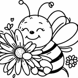 Ape felice con margherita SVG / 5 file di taglio floreale carino ape / Clipart primaverile per Cricut, Silhouette / Arte murale per bambini