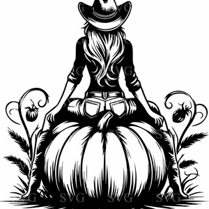 6 Cow-girl citrouille SVG | Fichier de coupe Western Woman Silhouette 6 automne | Clipart automne fille de la campagne pour Cricut & Silhouette