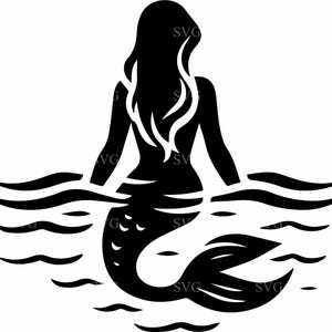 4 Meerjungfrau SVG 4 Schnittdatei, Ocean Fantasy Silhouette Clipart, Wasserwellen Vinyl Aufkleber für Cricut, Mythical Sea Art