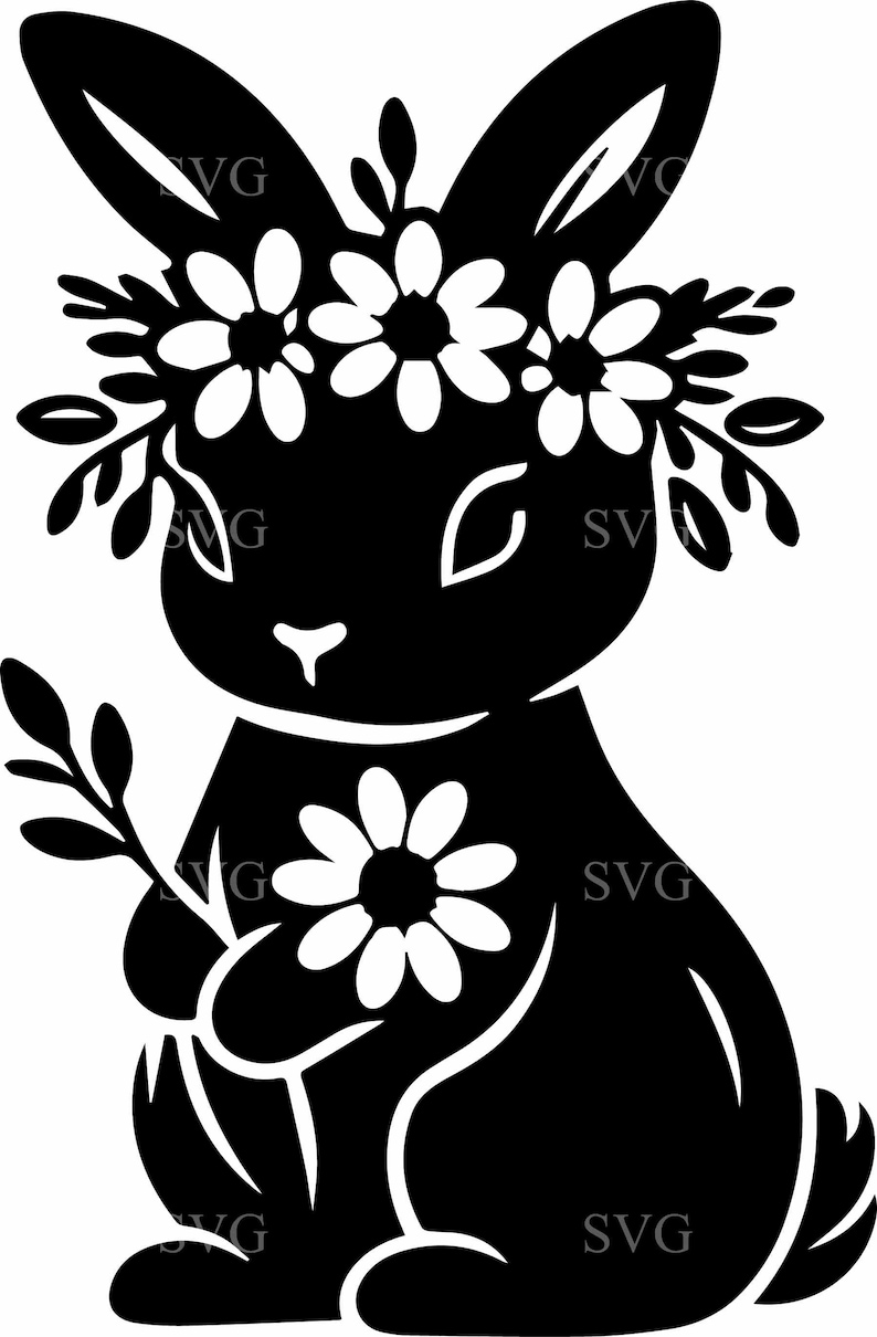 8 Floral Bunny SVG Daisy Rabbit Flower Crown Spring Animal Cut File ...