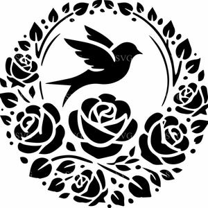 7 Vogel mit Blumenkranz SVG - 7 elegante Vogel Silhouette mit Rosen - SVG-Schnittdatei für Cricut-Projekte