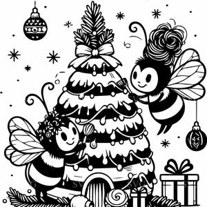 4 kerstbij met versierde bijenkorf SVG-bestand knippen - feestelijke hommel met knoop en kerstverlichting - perfect voor DIY-ambachten