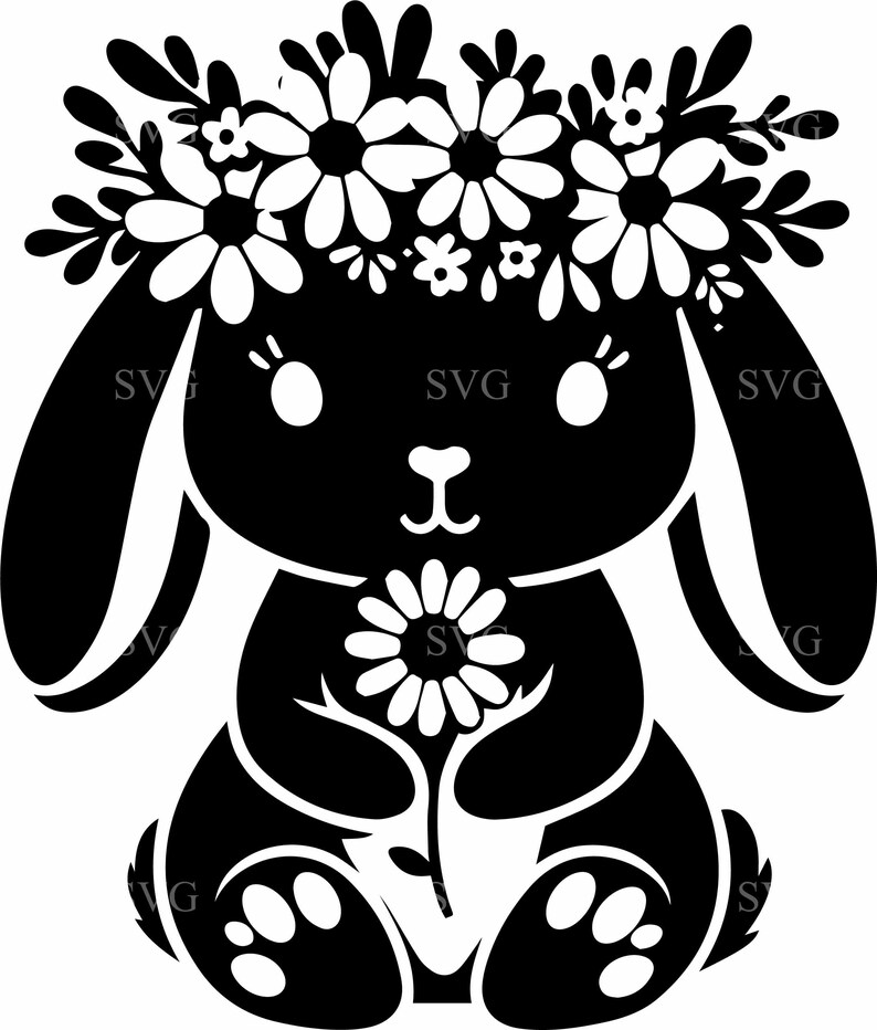 8 Floral Bunny SVG Daisy Rabbit Flower Crown Spring Animal Cut File ...