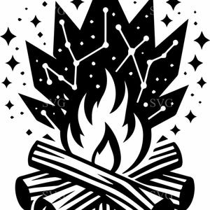 6 Campfire Constellation SVG, 6 Night Sky Bonfire Silhouette, Camping Stars Vector, Outdoor Adventure Cricut Design