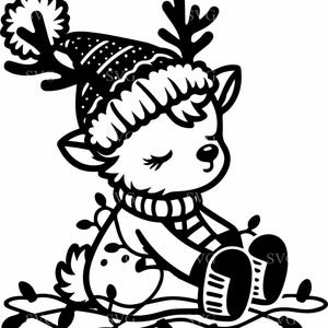 Niedliche Weihnachtsren SVG 4 Cut File, entzückende Rentier mit Mütze und Weihnachtslichtern, perfekt für festliches Basteln mit Cricut & Silhouette