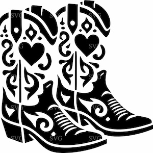 6 Cowboy-Stiefel SVG-Datei - 6 Western-Stiefel mit Herz Design Clipart - Rustikale Land Digital Cut Datei