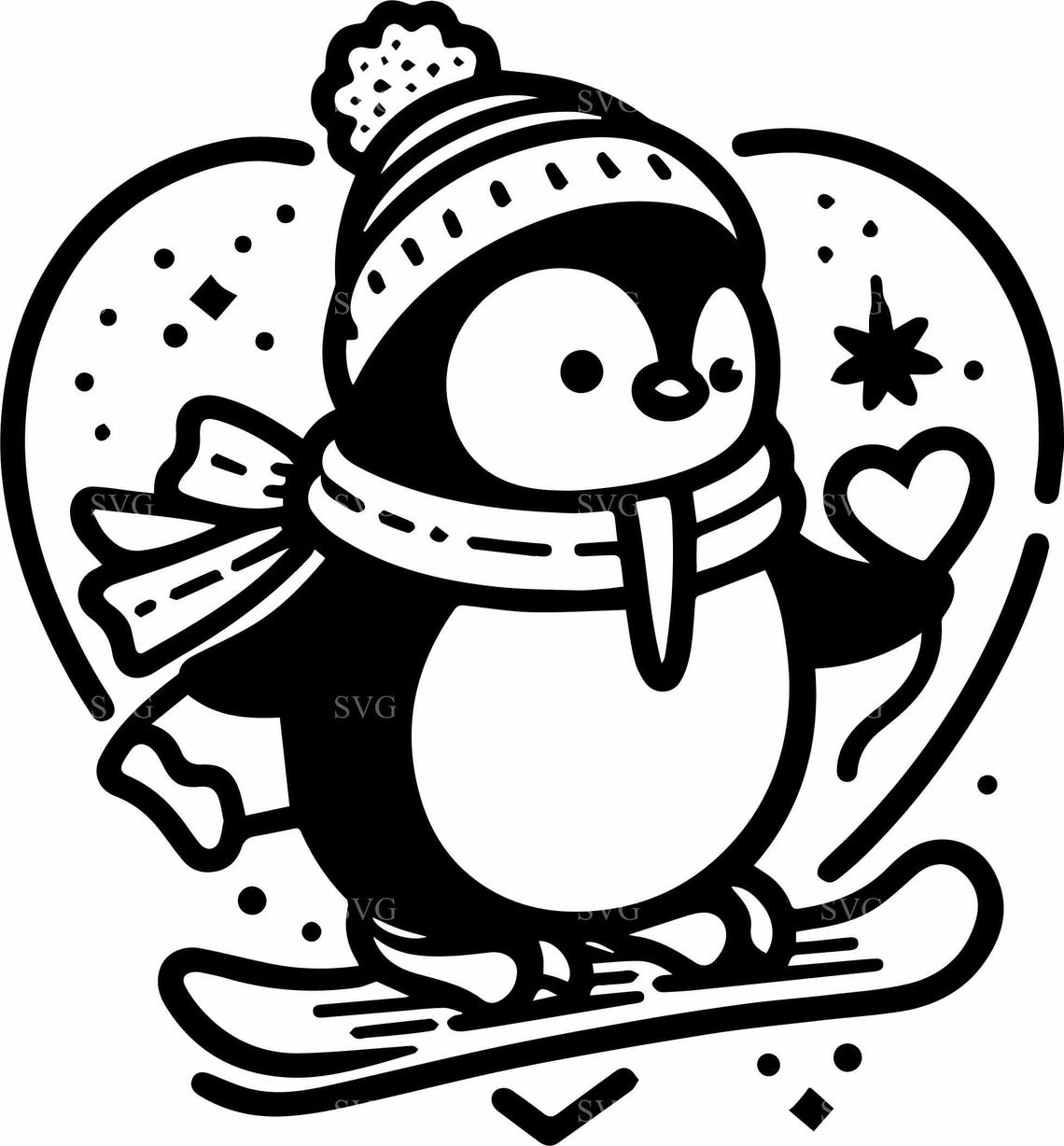 5 Cute Penguin SVG Cut File With Beanie, Scarf, and Heart - Perfect for ...