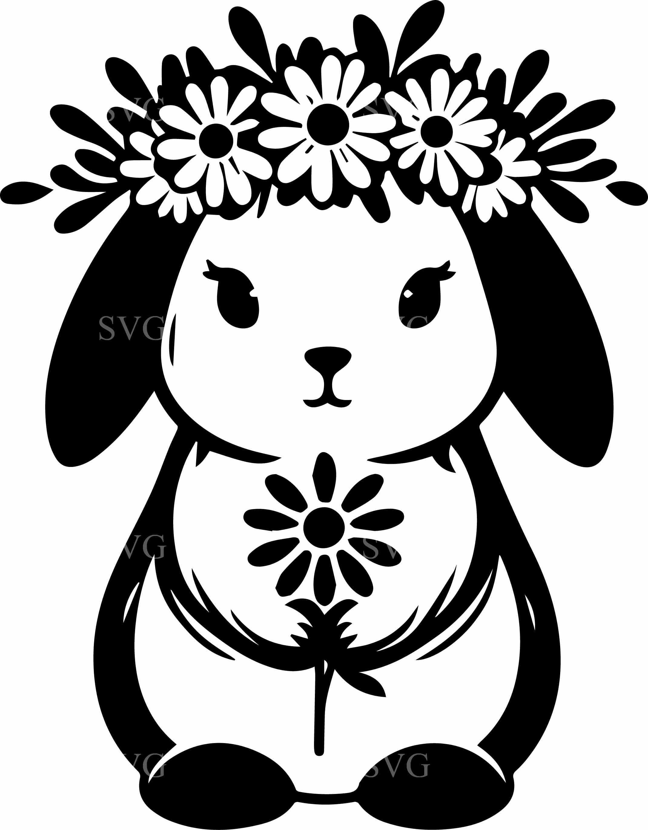 8 Floral Bunny SVG Daisy Rabbit Flower Crown Spring Animal Cut File ...