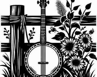7 Sunflower Banjo Art SVG – Rustic Music Cut File, Farmhouse Decor