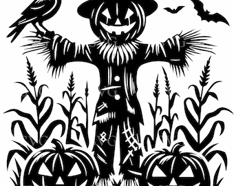 5 Scarecrow Pumpkin SVG, Rustic Fall Halloween Clipart (Digital Download)